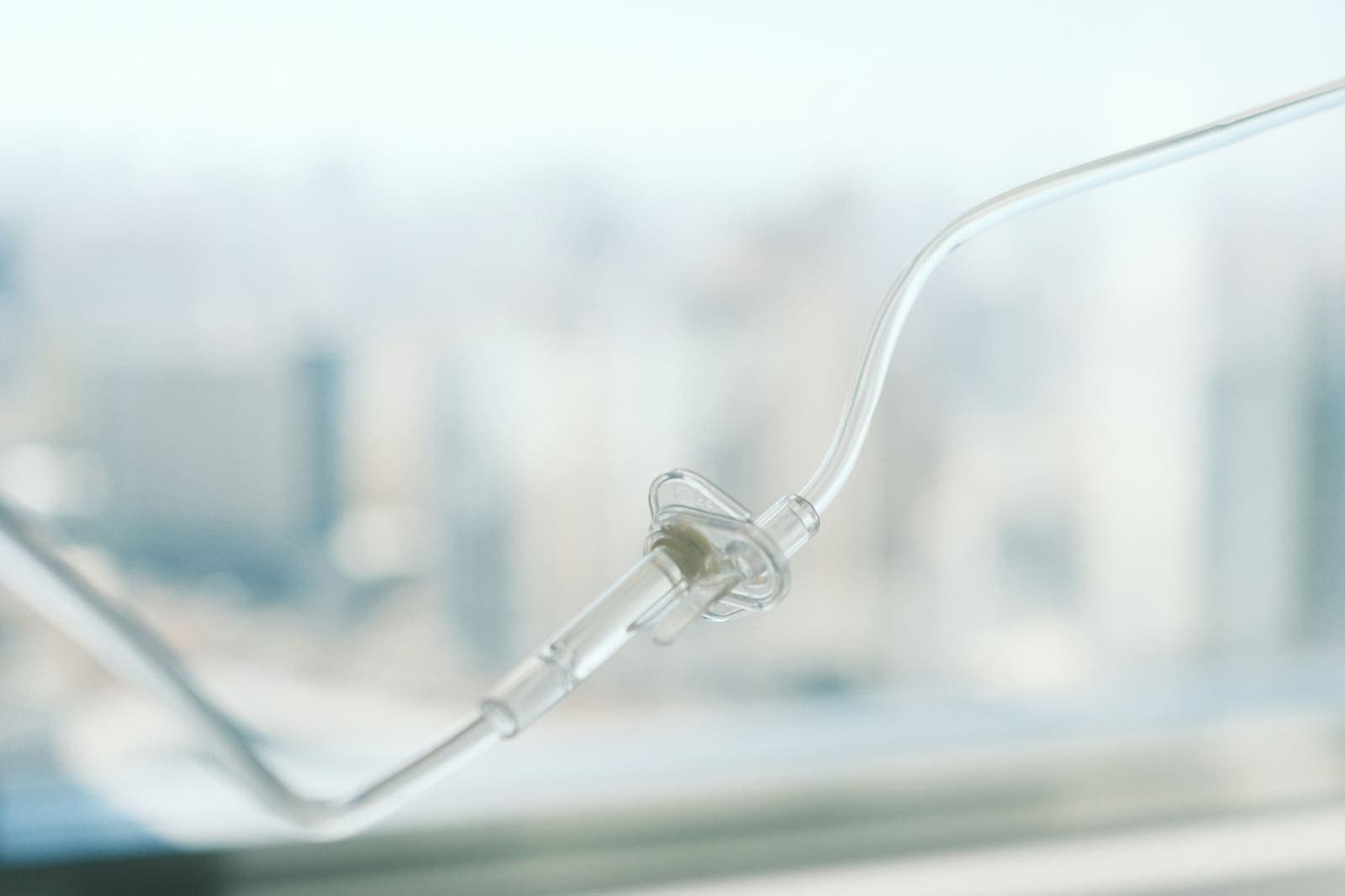 IV drip line in a bright room